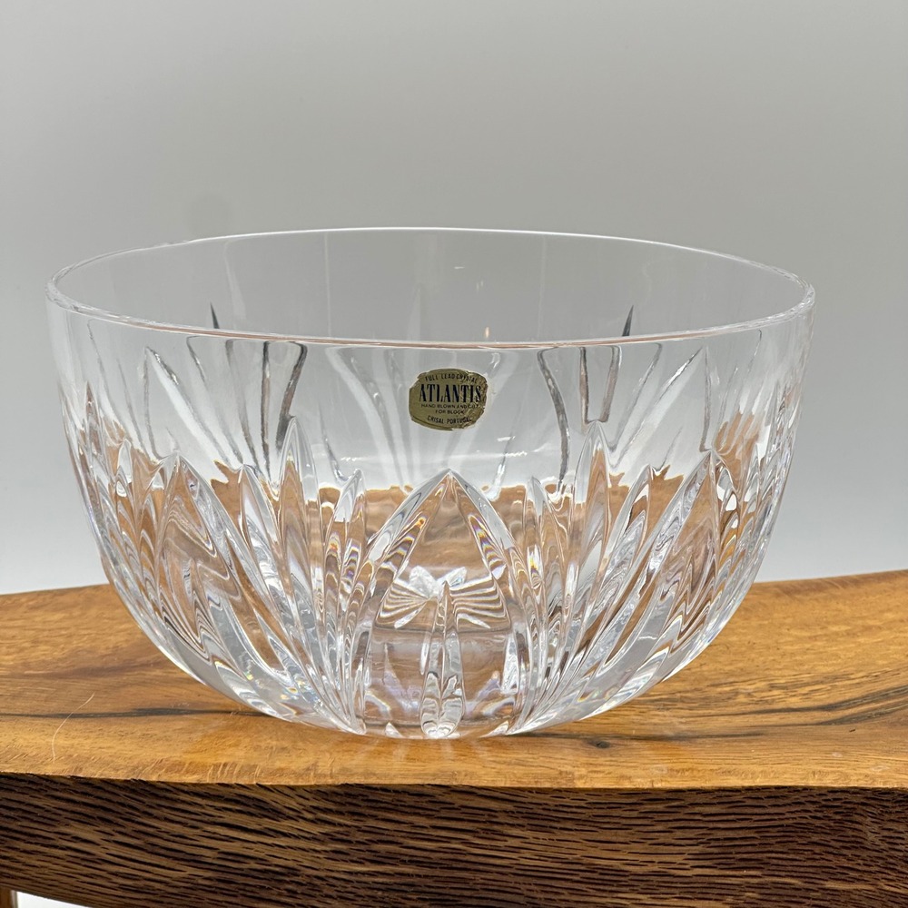 Atlantis Full Lead Crystal Bowl Hand Cut Portugal 8.25 Inch Starburst
